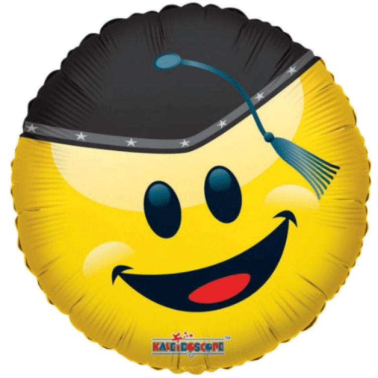 18 inch Smiley Face with Grad Cap Circle Foil Balloon