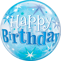 BUBBLES Happy Birthday Blue Starburst - 22 inch