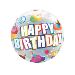 BUBBLES Happy Birthday Colorful Cupcakes - 22 inch