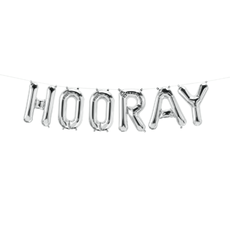16 inch Air-fill HOORAY Silver Foil Balloon