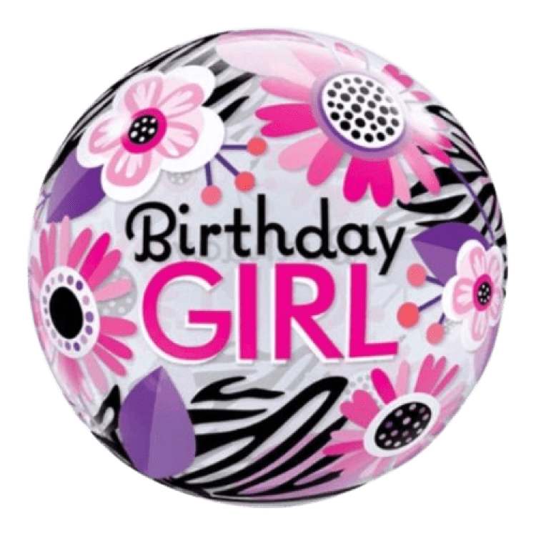 BUBBLES Birthday Girl Floral Zebra Stripes - 22 inch