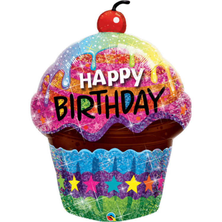 Birthday Dazzling Cupcake - 35 inch Holographic