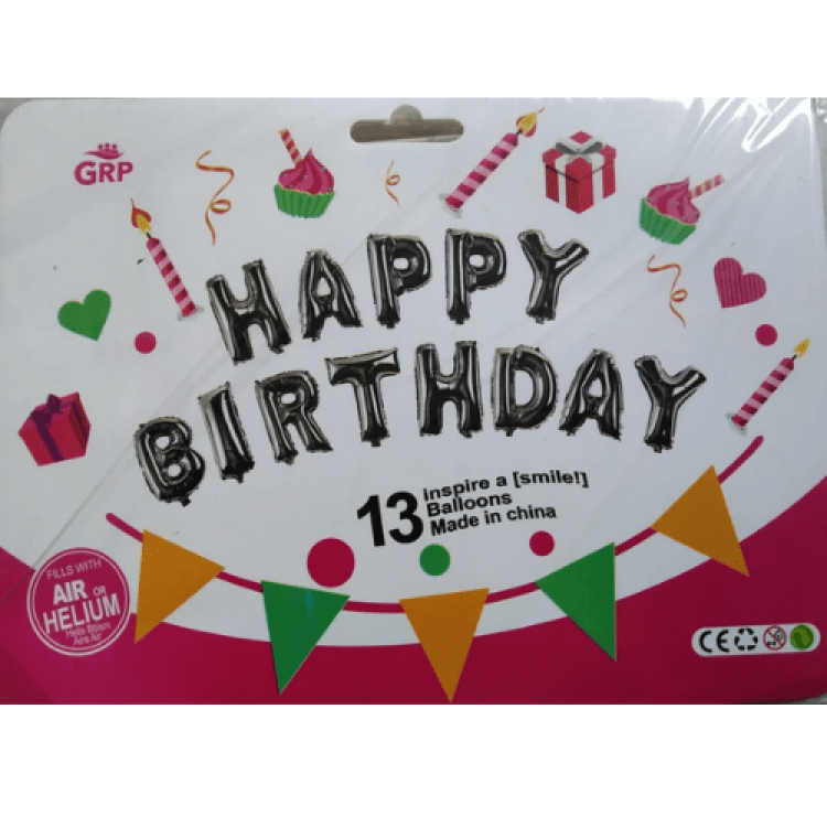 Black Happy Birthday Letter Balloon Kit - 16 inch