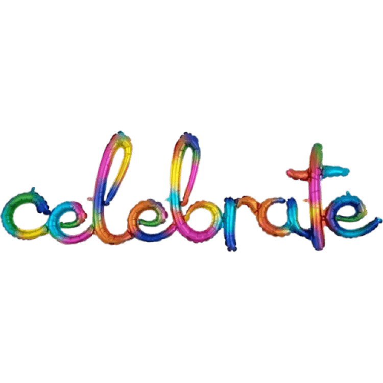 CELEBRATE Script Phrase RAINBOW SPLASH Foil Balloon