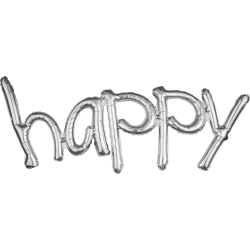 41  inch Freestyle Phrase Happy  Silver Foil Balloon