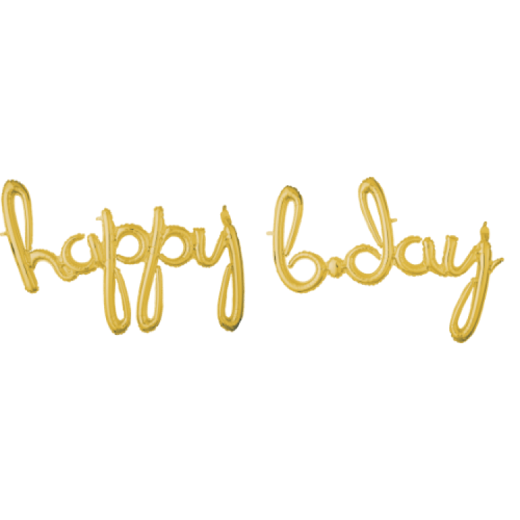GOLD happy b-day Script Mylar Balloon Phrase