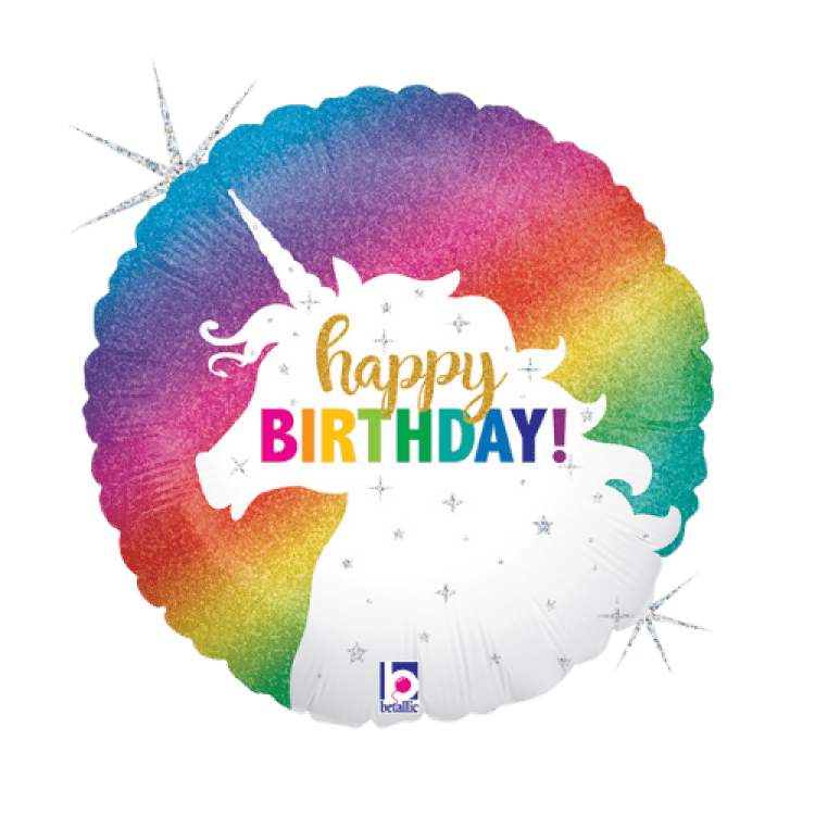 Glittering Birthday Unicorn - 18 inch Holographic