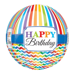 Happy Birthday Bright Stripe Chevron ORBZ - 16 inch