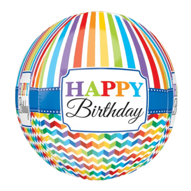 Happy Birthday Bright Stripe Chevron ORBZ - 16 inch