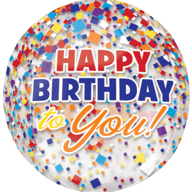 Happy Birthday Clear Confetti Orbz - 16 inch
