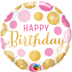 Happy Birthday Pink & Gold Dots - 18 inch