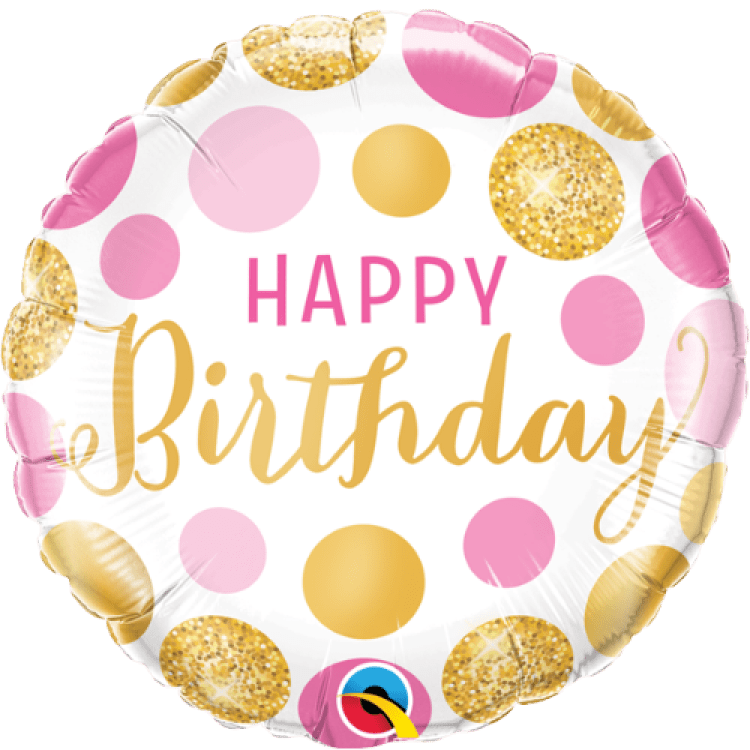 Happy Birthday Pink & Gold Dots - 18 inch