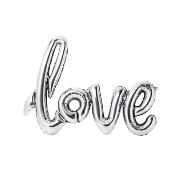 47 inch Air-Filled Shape Love Script - Silver Foil Balloon 47 inch Air-Filled Shape Love Script - Silver Foil Balloon