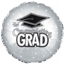 Congratulations Grad Silver Black and White Foil Balloon