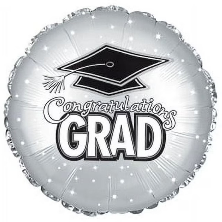 Congratulations Grad Silver Black and White Foil Balloon