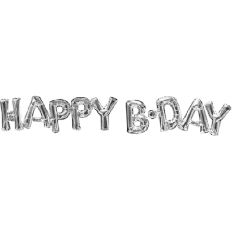 SILVER HAPPY B-DAY Block Mylar Balloon Phrase