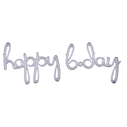 SILVER happy b-day Script Mylar Balloon Phrase