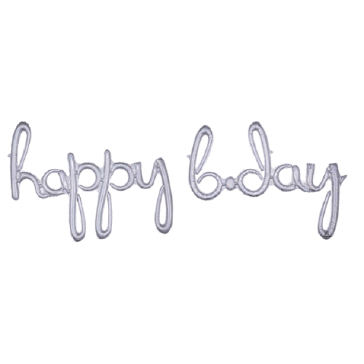 SILVER happy b-day Script Mylar Balloon Phrase