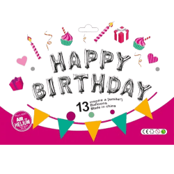 Silver Happy Birthday Letter Balloon Kit - 16 inch