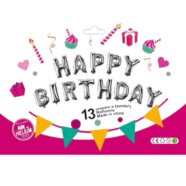 Silver Happy Birthday Letter Balloon Kit - 16 inch
