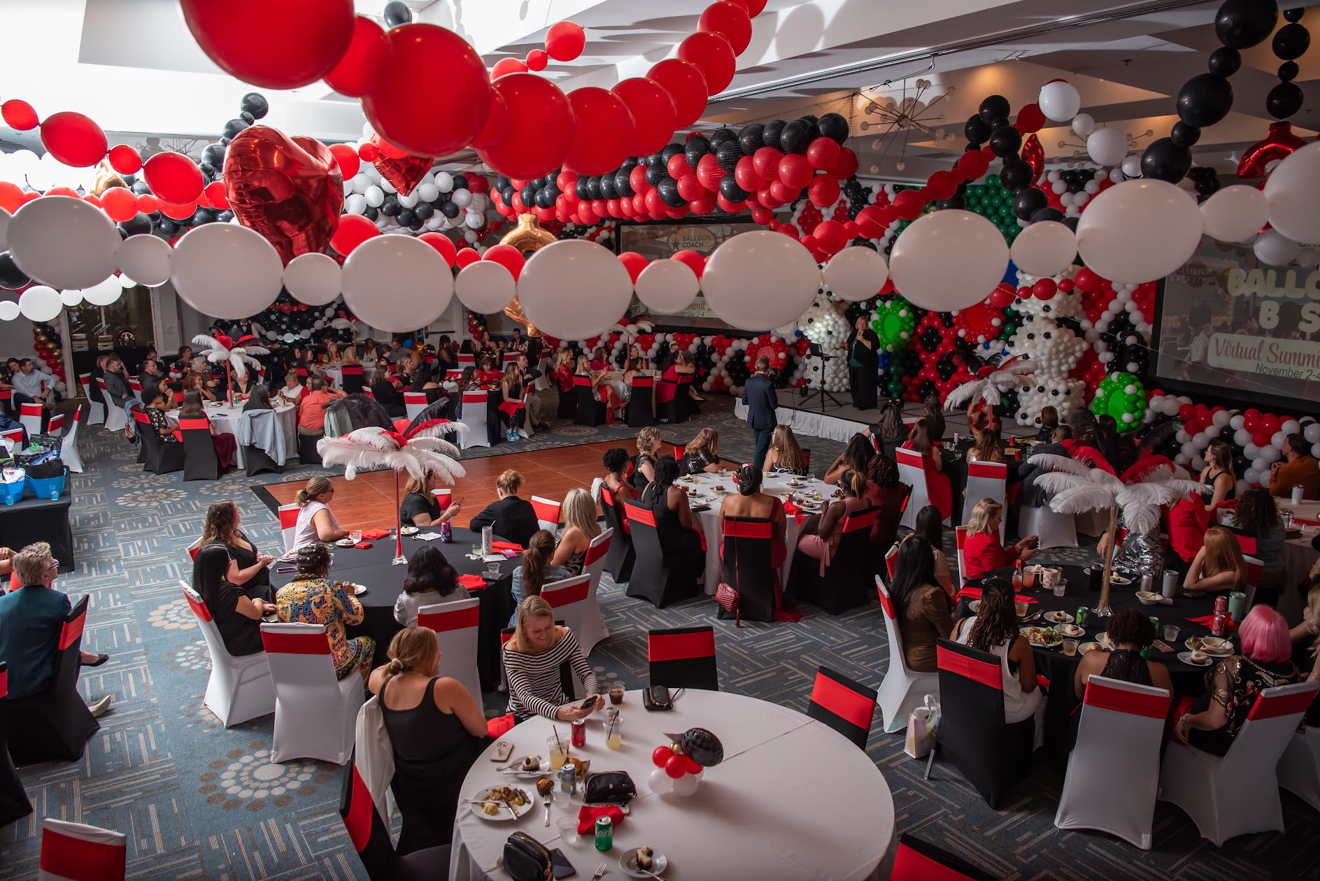 Balloon drop installation prepared above an event space