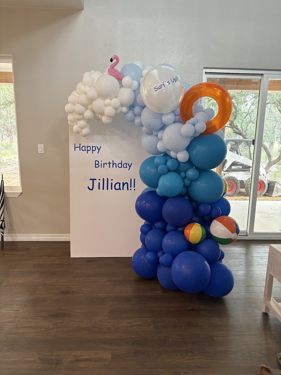 Colorful birthday balloon backdrop by Balloon Man