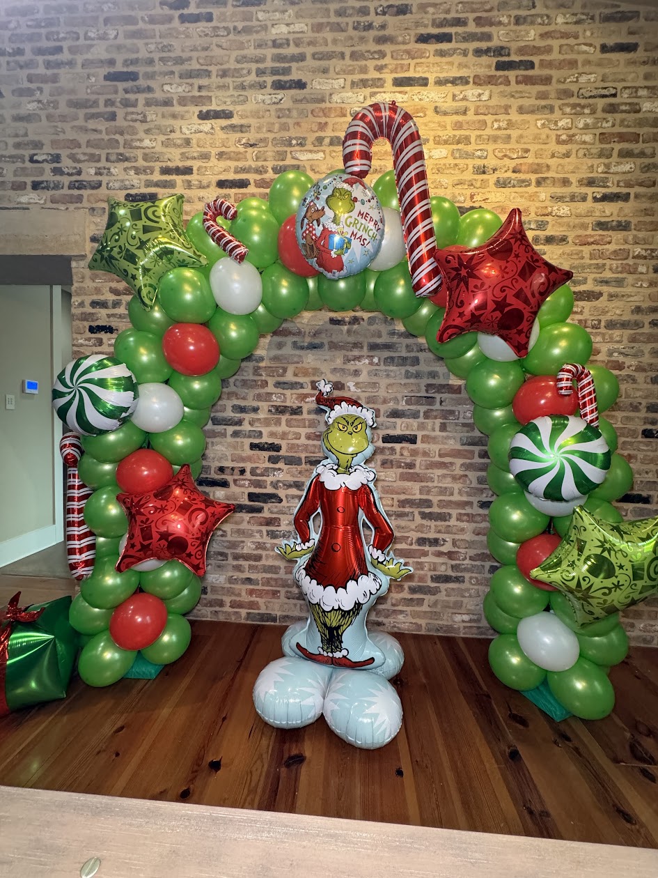 Holiday balloon decor in Cibolo with a Christmas balloon arch